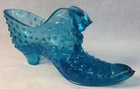 Fenton Art Glass Blue Hobnail Cat Head Shoe