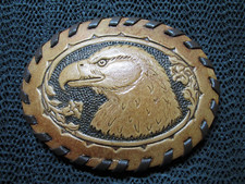 WESTERN BALD EAGLE LEATHER COWBOY COWGIRL BELT BUCKLE VINTAGE RARE 1980s USA