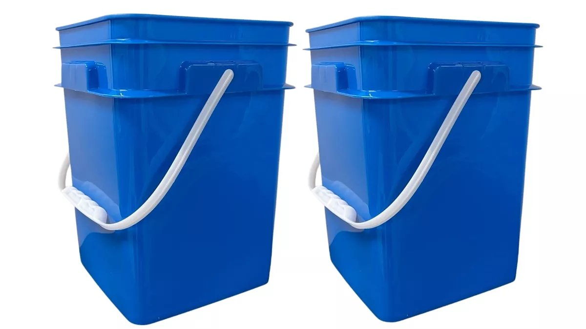 4 Gallon Square Plastic Bucket Food Grade BPA Free containers ( Pack of 2 )