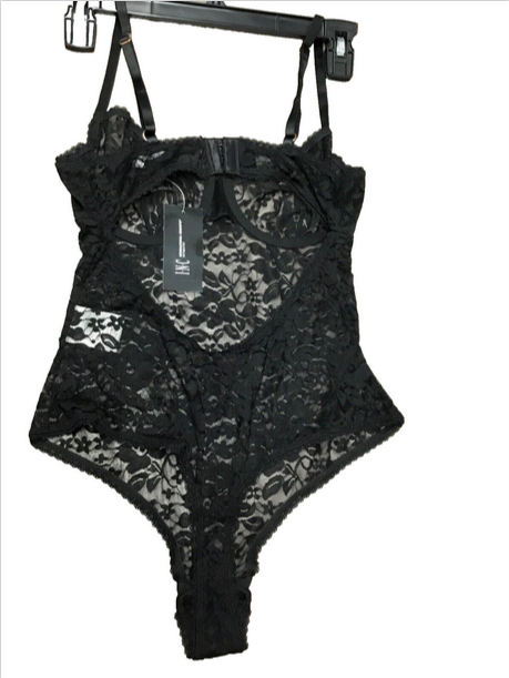 I.N.C. INTERNATIONAL CONCEPTS Sheer Lace Cup Bodysuit, Deep Black