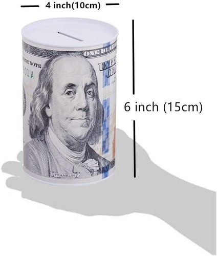 Ben Franklin $100 Bill Money Coin Saver Tin Money Savings Piggy Bank 6" - New - Picture 6 of 6