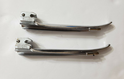 Lot Of 2 Amtec Miller 2 Laryngoscope Fiber Optic Blades Stainless Steel