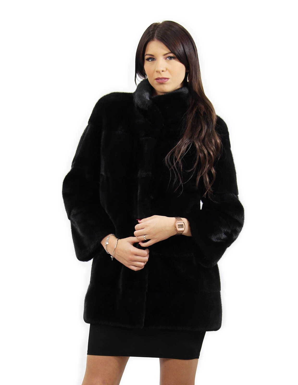 Horizontal mink black fur 50 korean neck size 82 cm long