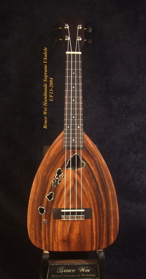 Bruce Wei Handmade Solid Acacia Soprano Ukulele, The Islands Soundhole UF13-2004 - Image 2 of 4