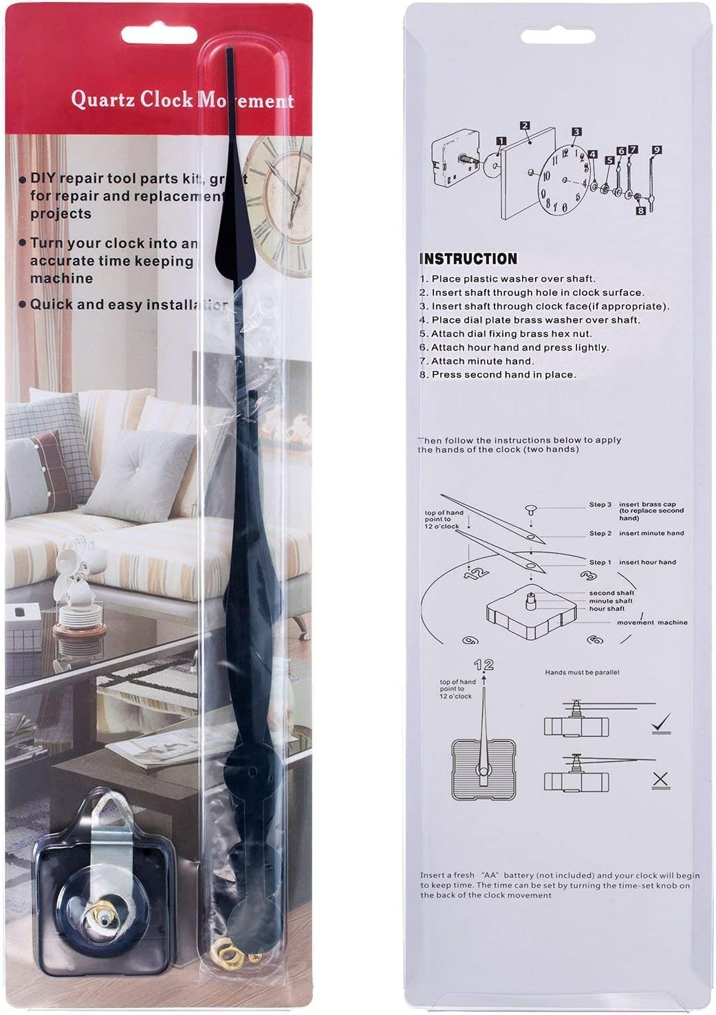 Hermle 2114 2115 Quartz Mantel Clock Movement Conversion Kit 1/2