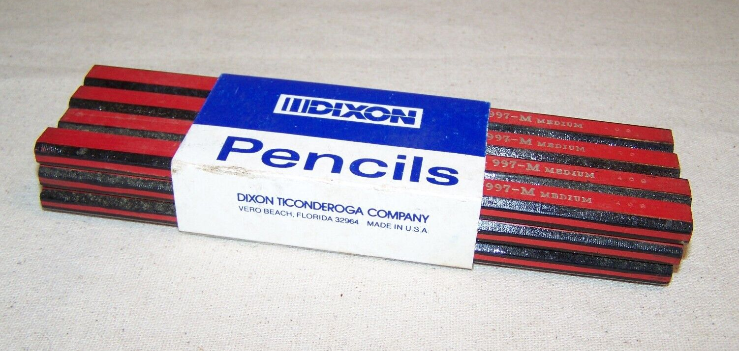 12 Vintage Dixon Red & Black 997 M Carpenters Pencils in Original