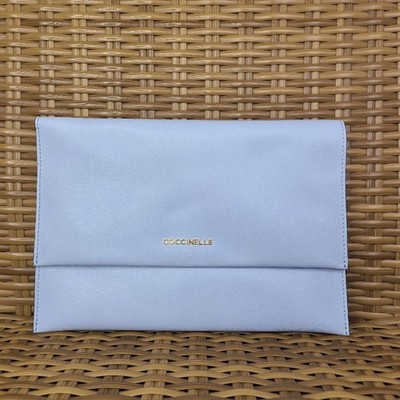 Coccinelle Envelope Clutch Saffiano Leather Blue Soft Interior Magnetic Closure 