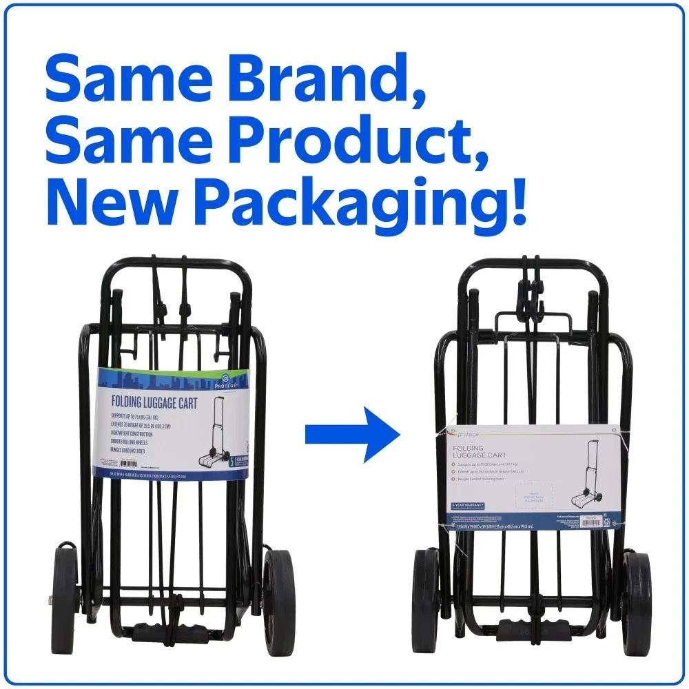 Metal Folding Luggage Cart 39x13 15 Platform 3lbs Empty 75lb Capacity Black - thumbnail 2