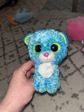 Ty Beanie Boos Leona the Leopard Cat Plush Glitter Eyes Pink Sparkle Nose