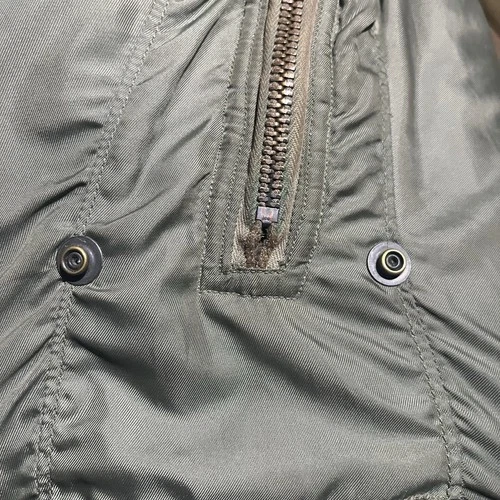 Vtg 80s Very stained Civ N-2B sage green Bomber Jacket heavy attached Hood Sz XL image 24