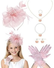 Girls Tea Party Fascinators Hats Girls Church Hats 20s 50s Pillbox Dusty Pink