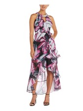 NIGHTWAY Womens Black Hem Tie At Waist Sleeveless Maxi Formal Dress 8