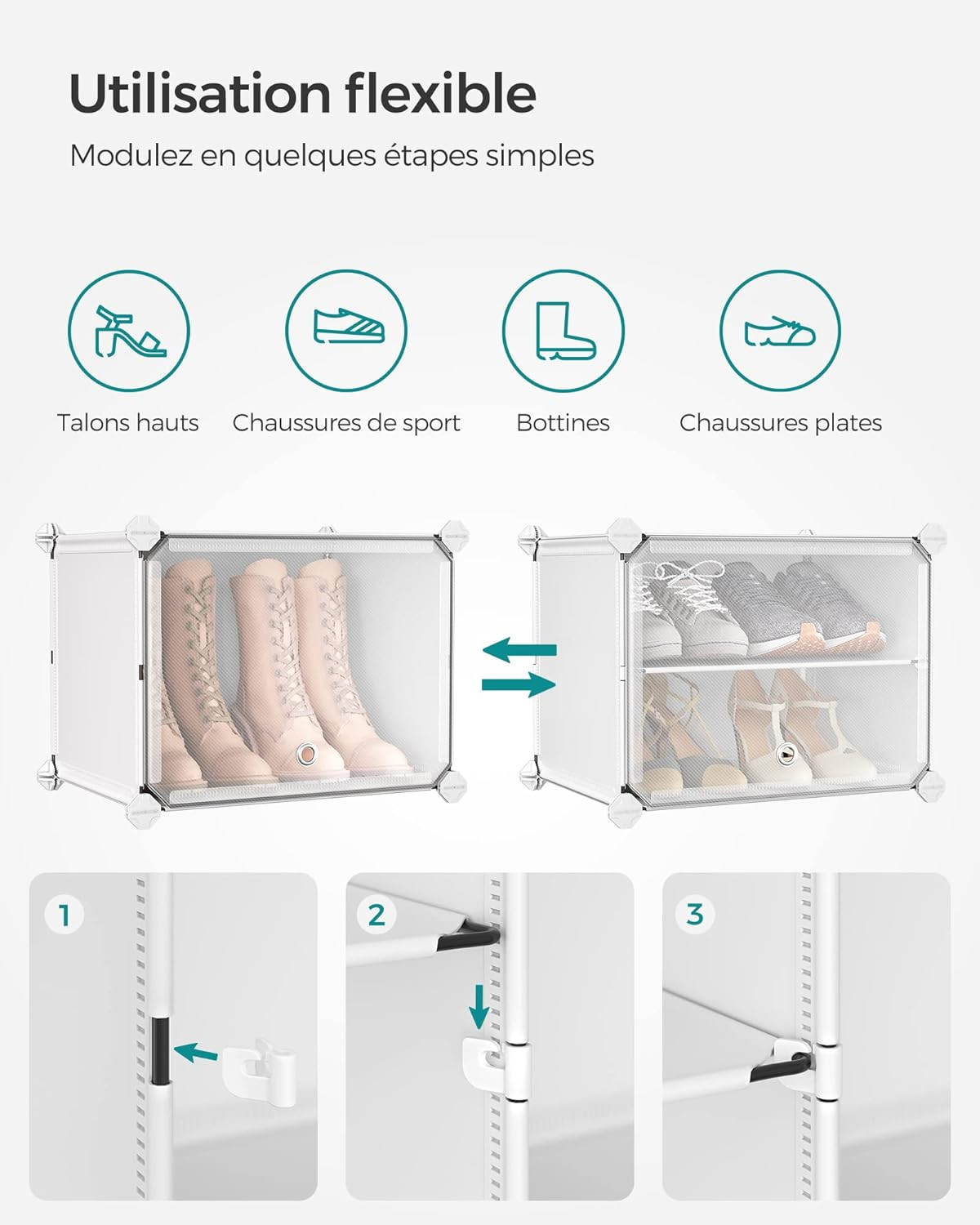 Étagère à chaussures 10 compartiments plastique étanche avec portes - 4
