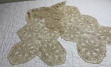 Vintage Table Runner Or Dresser Scarf, Hand Crocheted, Flower Design, Beige