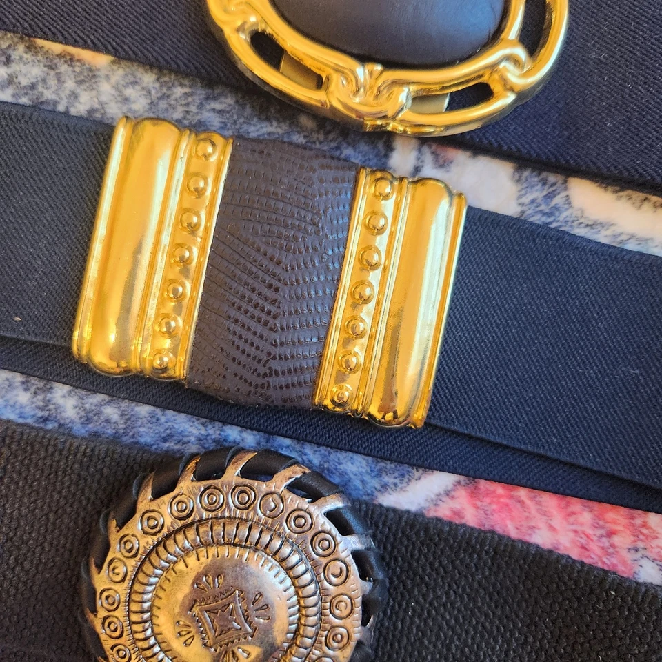 Vintage Elastic Stretch 80s Belt Lot Blue  Black Retro X- Large- 1x - Image 3 of 4