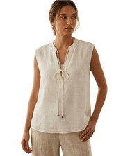 Zara Linen Blend Lace-Up Sleeveless Blouse Top