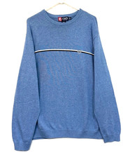 EUC Chaps Men's Blue Long Sleeve Cotton Pullover Sweater XL, Stripe on Front