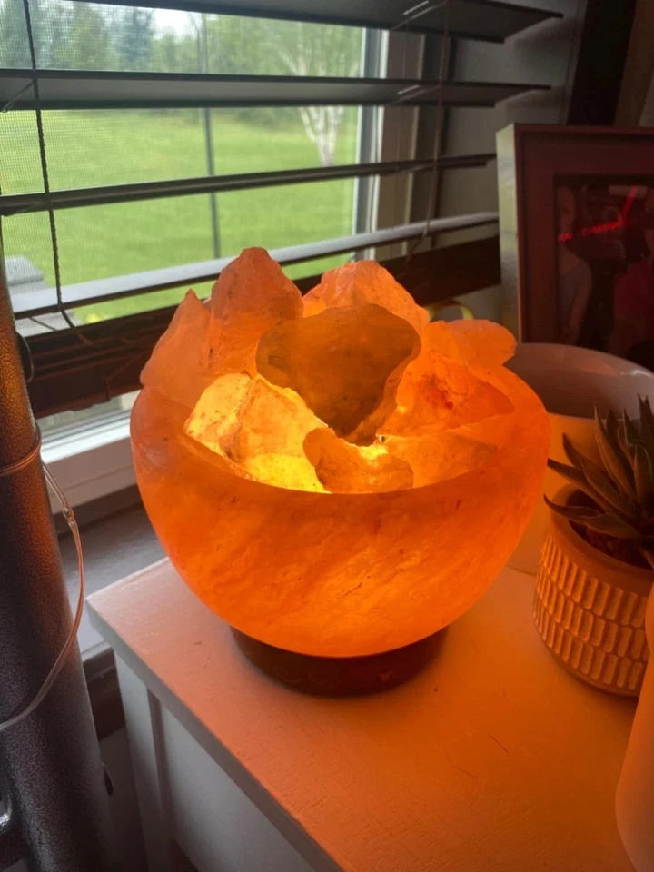 Гималайская соляная лампа чаша с кусками | переключатель регулируемой яркости + 2 лампы | подарок и декор - Изображение 4 из 4