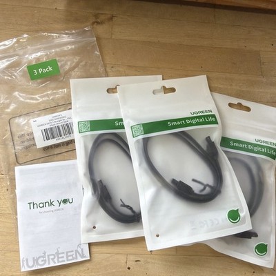 45cm 19  Black SATA 3 III Round SSD/HDD Data Cable Straight to Straight 3-Pack