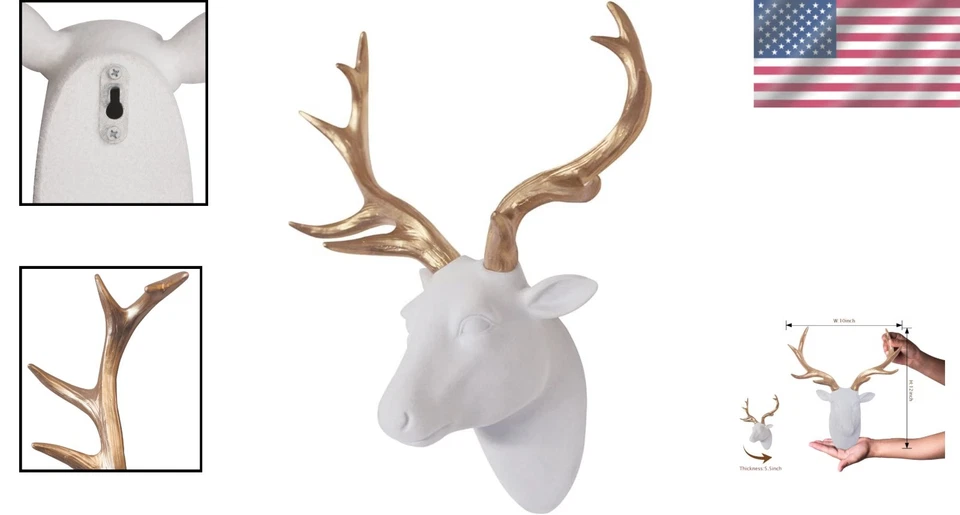 Stylish Faux Furry Deer Head Wall Art with Gold Antlers - Perfect for Gifting! - Image 2 of 4