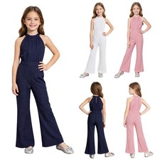 Kids Girls Leotard Halter Costume Party Dancewear Romper Bodysuit Wedding Dance