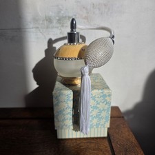 Vintage Style Frosted Glass Perfume Bottle - Yellow White Enamel Floral Atomiser