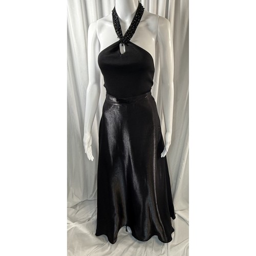 Vintage JS Collections High Waist Formal Maxi Skirt Black Silver 12 Glam 83-04 - Picture 3 of 15