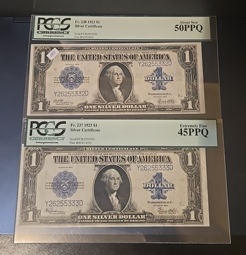 Signature Change - 1923 $1 SILVER CERTIFICATE'S CHANGEOVER NOTE PAIR FR.237/238 - Picture 4 of 6