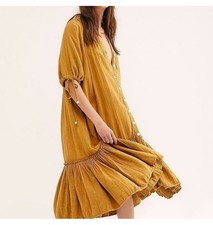 Free People Maya Shirt Dress Sz XS Relaxed Fit NWT Gold/ Yellow 