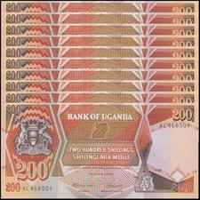 Uganda 200 Shillings, 1987, P-32a, UNC X 10 PCS
