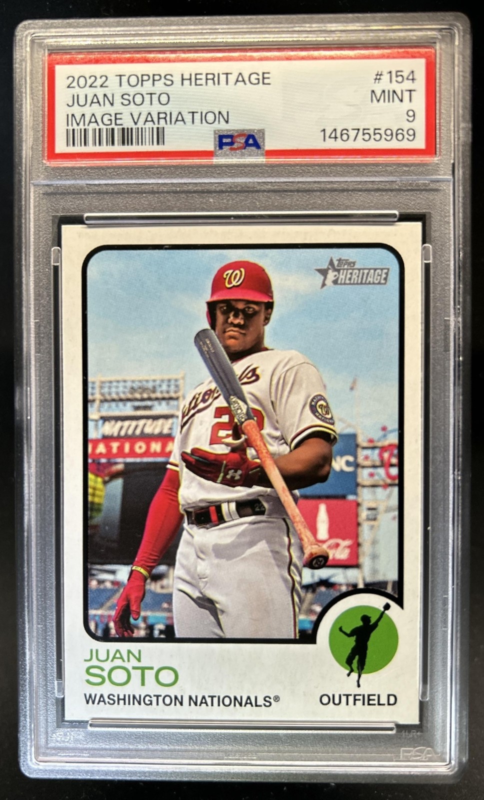 2022 Topps Heritage Juan Soto SP VAR #154c Nationals PSA 9 view 1