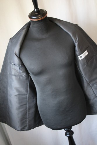 Vtg grey check double breasted 2 pce suit turn up small 36 W 30 L 28 revival - Picture 14 of 16