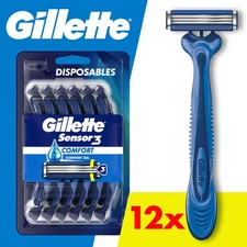 Gillette Sensor3 Comfort Men's Disposable Manual Razors, 12 Razors
