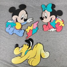 Vintage Disney Mickey Minnie Pluto Puzzle Babies Pressed Cardboard Wall Hanging