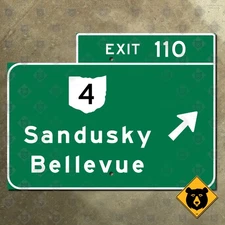 Ohio Turnpike exit 110 Sandusky Bellevue State Route 4 highway road sign 20x15