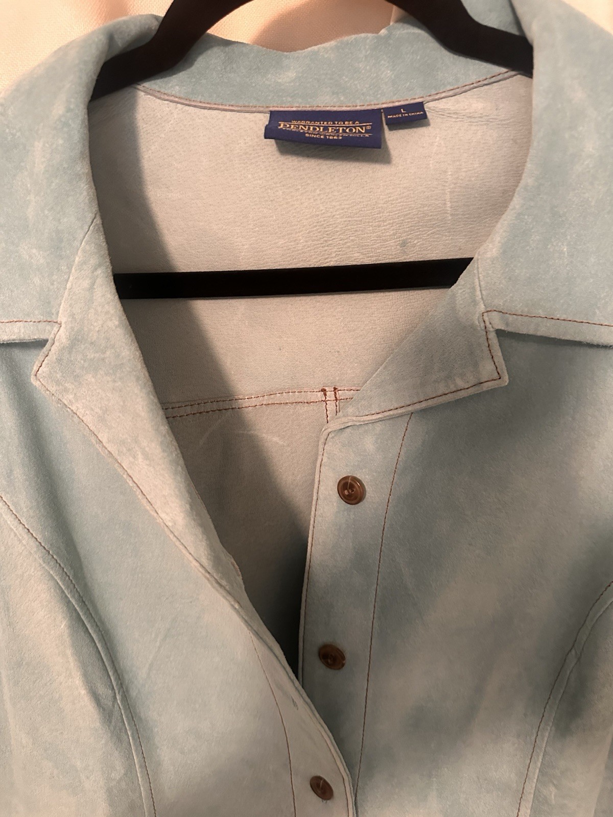 Pendleton Leather Button Down Shirt Jacket in Tur… - image 3