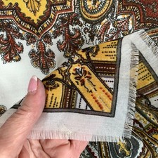 NEW Paisley Scarf Brown Gold Ivory Fringed Soft Semi Sheer Fall Made in ITALY