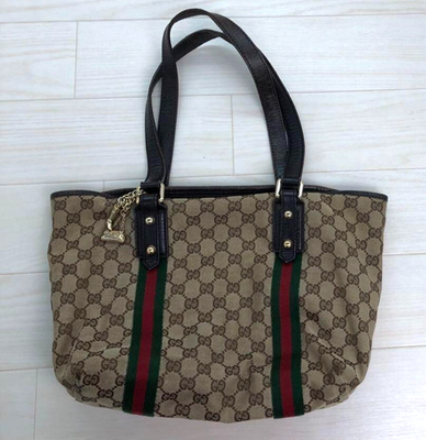 GUCCI Sherry Line Hand Tote Bag Handbag GG Canvas Leather 137396