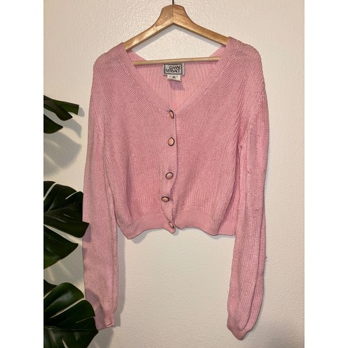Versace, vintage Gianni Versace light pink knit V-neck cropped cardigan 42