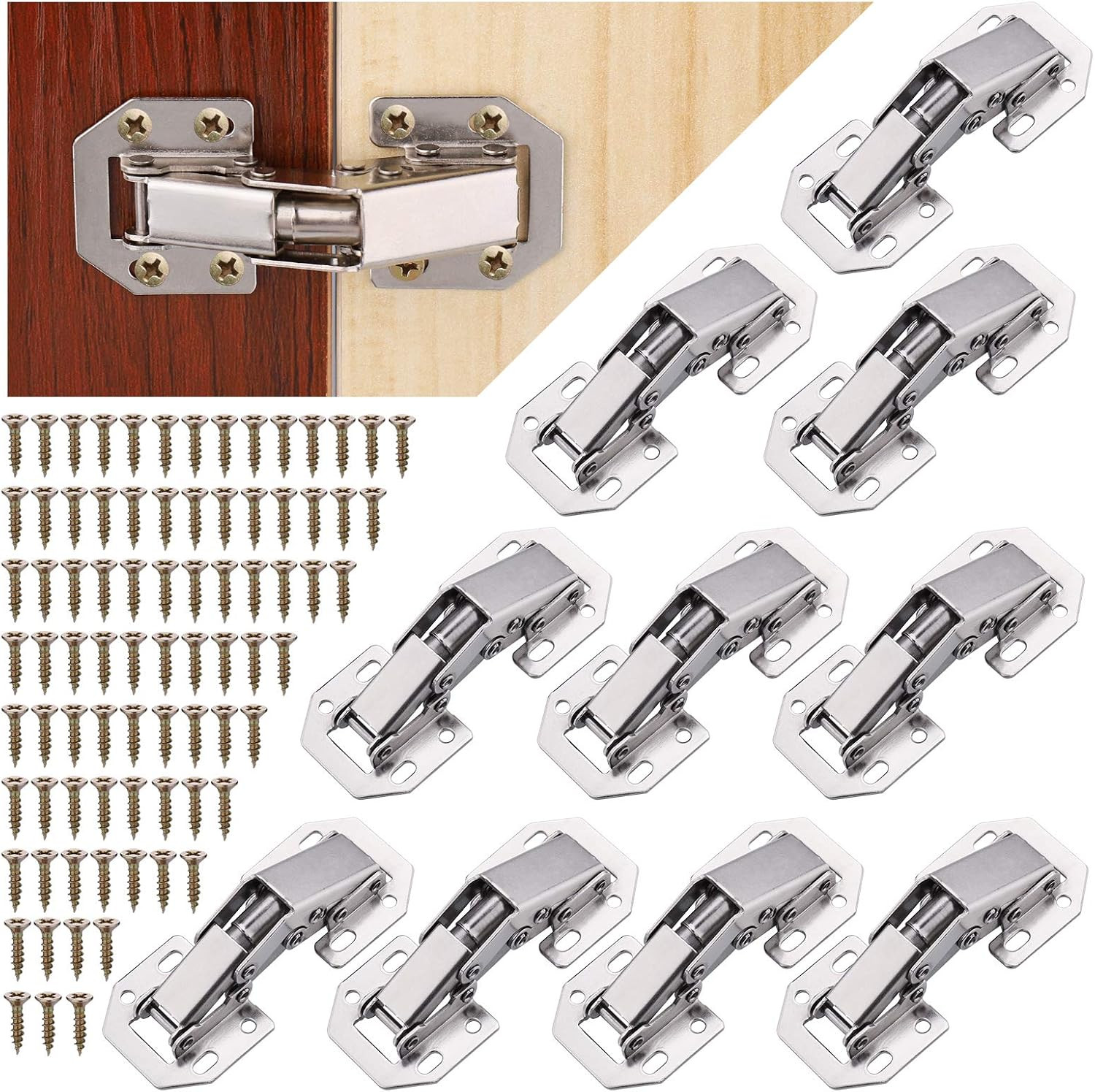 JIZZU 10 Silent Close Hinges for Kitchen, Wardrobe & Bathroom Cabinets