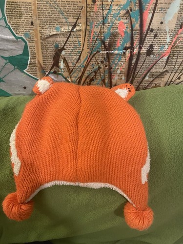 FUCHS TIER BEANIE OHRENKLAPPE MÜTZE KINDER PELZ KORALLE ORANGE WEISS BRÜDER SCHWESTERN - Bild 2 von 2