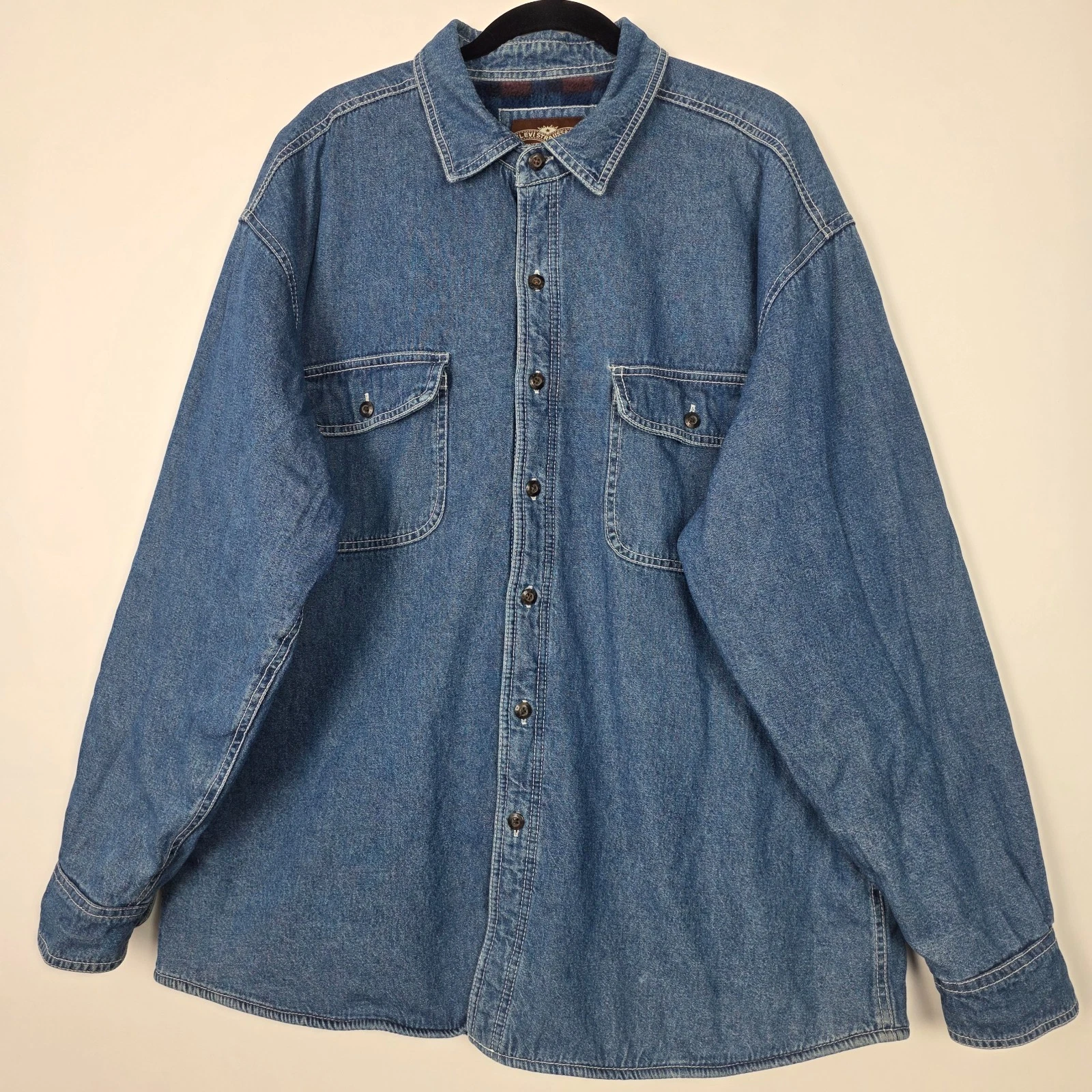 Levi Strauss Fleece Lined Shacket Mens XL Long Sleeve Blue Denim Button Jacket