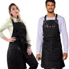 Cross-Back Barber Apron, Water  Chemical Resistant, Zipped or Flapped Pocket