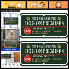2 Pack No Trespassing Dog Sign - Keep Gate Shut, 12 x 6 Outdoor Warning Sign
