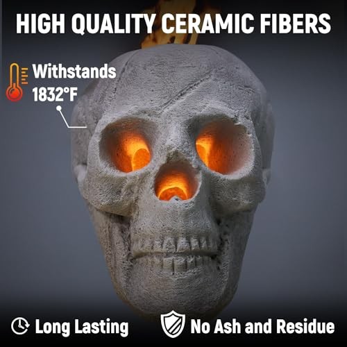 Ceramic Fire Pit Skull Logs for Indoor or Outdoor Fireplaces, Fire White-1 pack