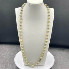 Vintage Silver-Tone Pale Green Marble Beaded Classic Rosary-Style Necklace