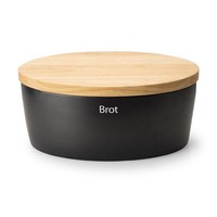 Continenta Brottopf Oval Mit Holzdeckel Hoch 36 X 23 X 15,5 Cm Schwarz