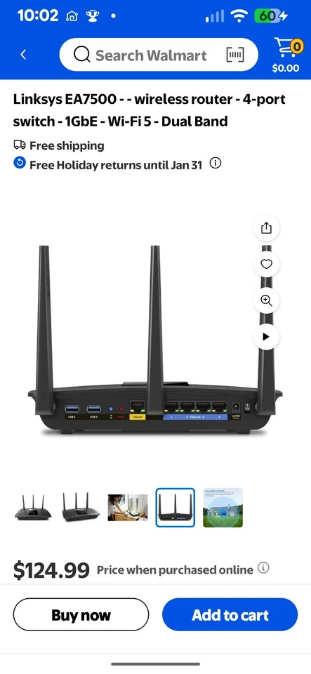 Linksys EA7500 Max-Stream AC1900 MU-MIMO Gigabit Router 4 Ports 1000 Mbps... - Image 2 of 4