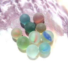 Sea Glass, Collection of Marbles Cats Eye and Translucent Blues Greens Yellow
