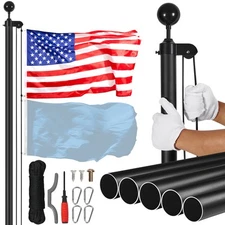 25FT Detachable Flagpole Kit Heavy Duty Aluminum Flag Pole American Black